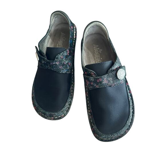 Alegria Dream Fit Dena black floral neoprene slip on shoes womens EU 36/ US 6 - Picture 1 of 12